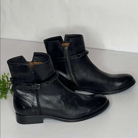 Frye Black Leather Ankle Boot with Strap & Buclke (8) - Picture 3 of 12